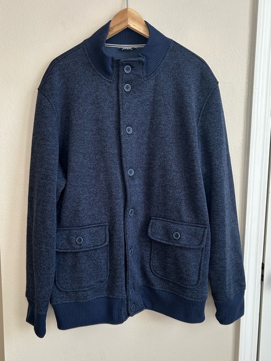 IZOD Navy Premium Essentials Bomber Jacket Cardigan Sweater Fleece Lined Size XL - Picture 2 of 6